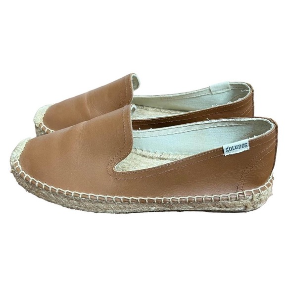 Soludos Espadrille Flats Tan Nude Leather Slip On Size 6 - Picture 2 of 6